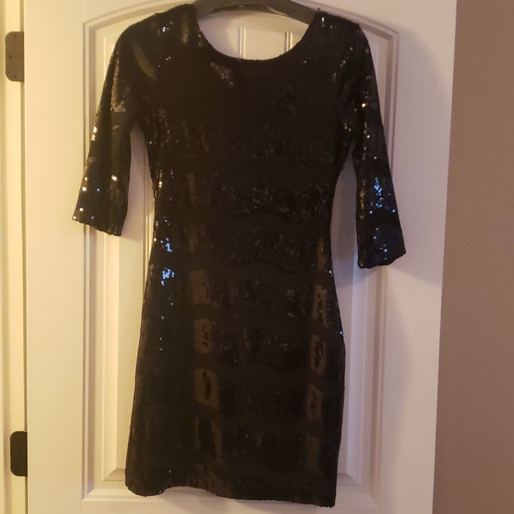black sequin dress